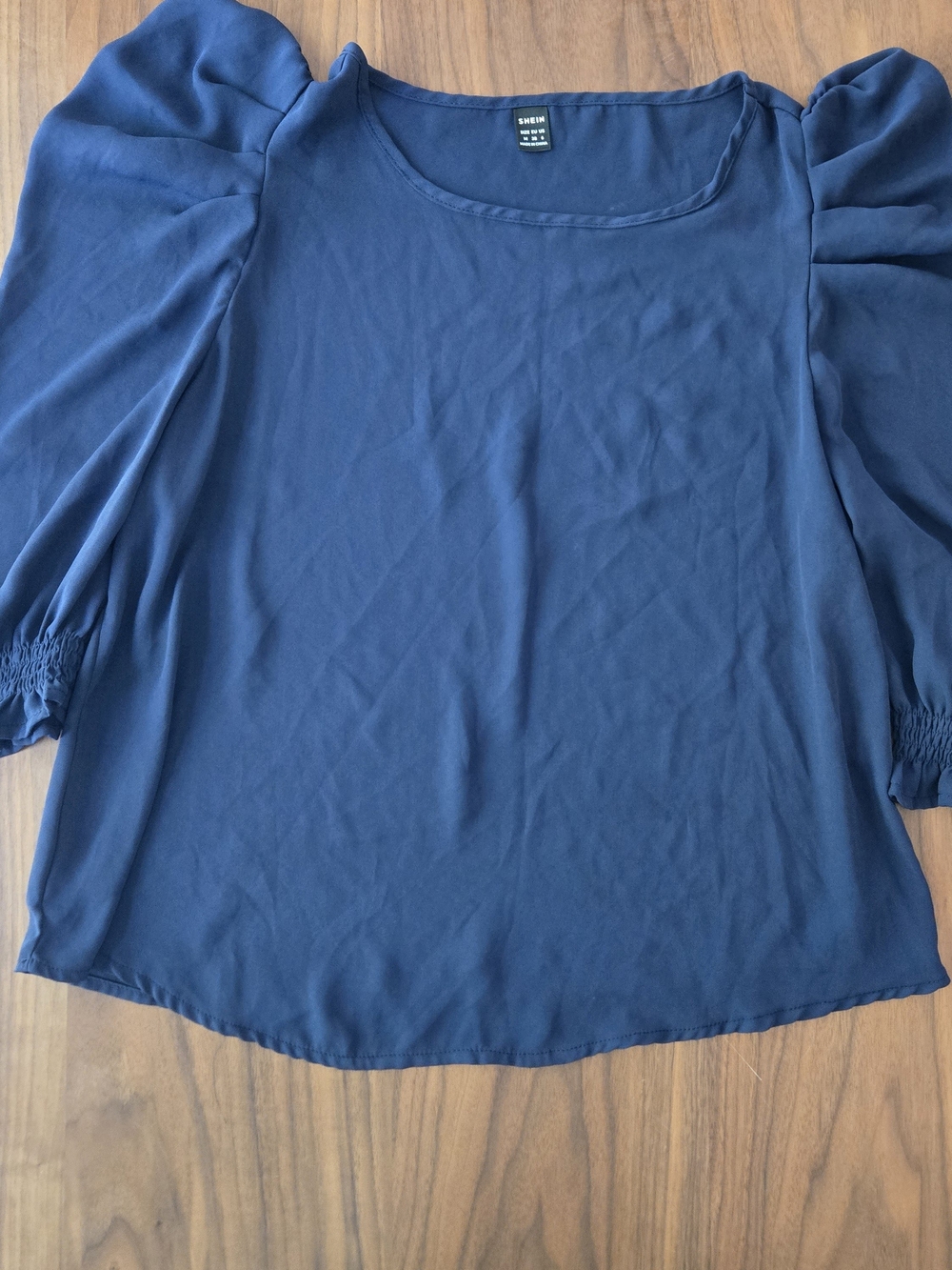 Navy Blue Puff Sleeve Blouse Smocked Cuff Top M